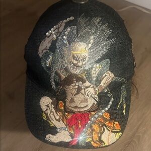Embroidered Mythical Warrior Black Cap